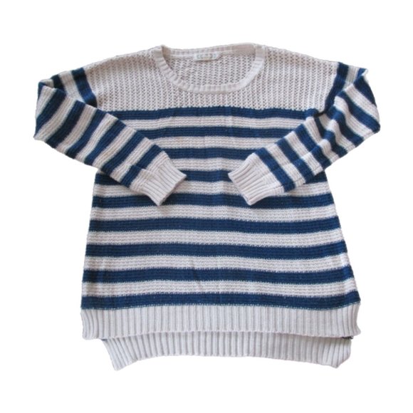 Pink Rose Sweater Womens Large Navy Peach Striped Long Sleeve Pullover Shirt Top - Picture 1 of 5